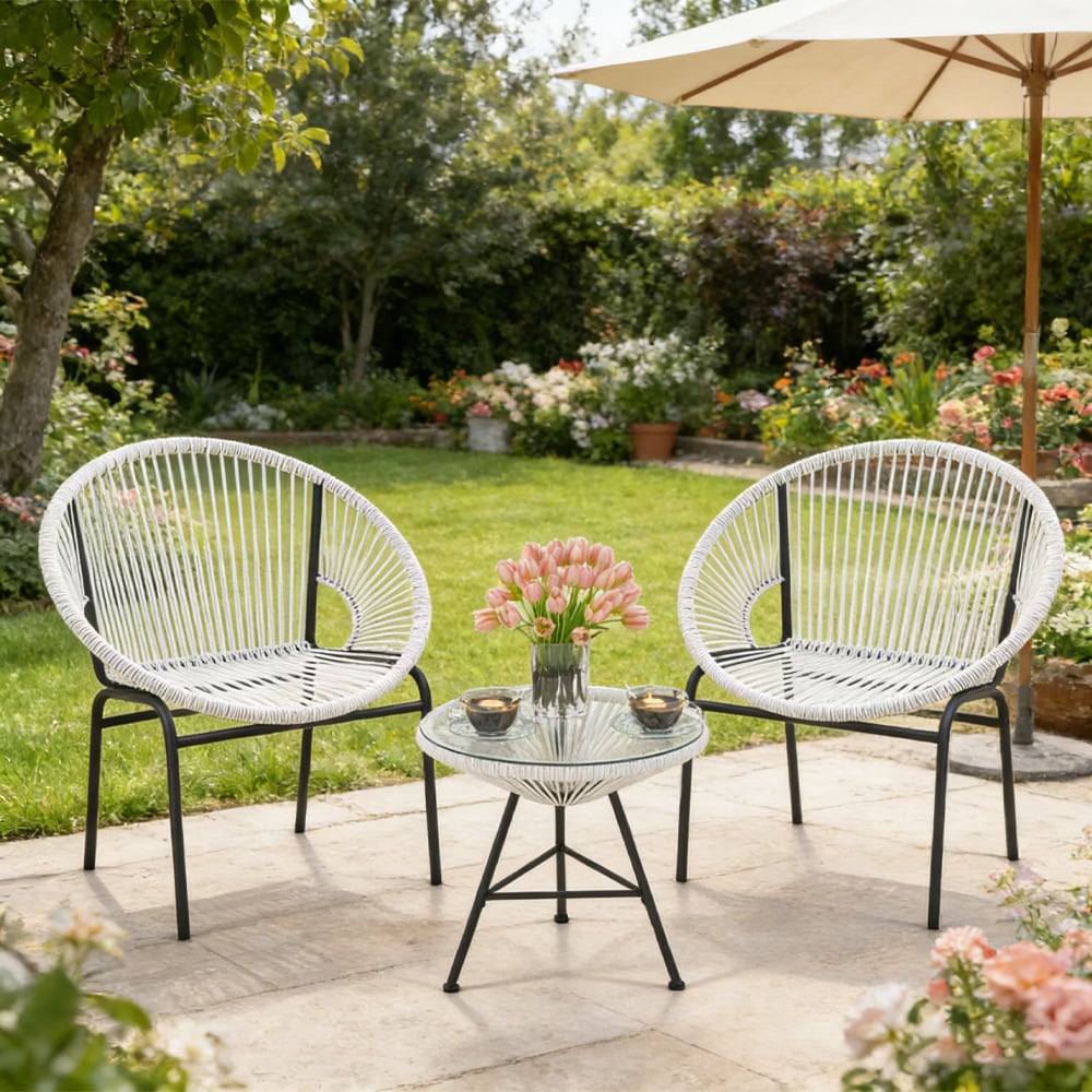 3 Pieces Patio Acapulco Furniture Bistro Set With Glass Table Up To 66 Lbs For Being Used In Patio, Yard, Garden, Poolside, Etc_voghion.com